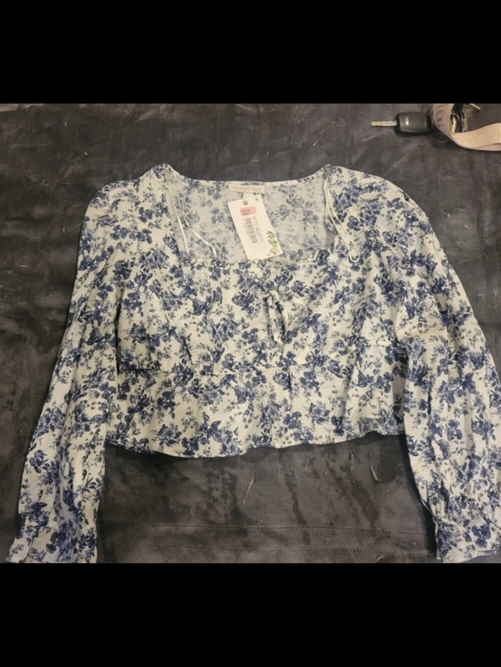 Blue Floral Long Sleeve Top